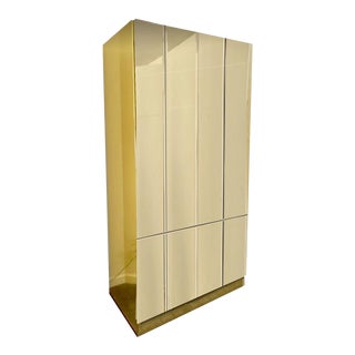 1980s Hollywood Regency Ello Mirror and Brass Armoire For Sale
