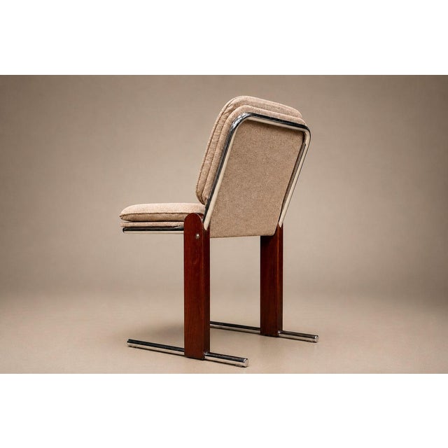 Mid-Century Modern Percival Lafer “Contempo” Dining Chairs, Set of 4 — Hardwood, Chrome & Chenille, Brazil, 1970s - Lot 476B For Sale - Image 3 of 18