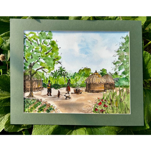 Avocado Original Watercolor Ink and Wash Painting South Sudan Family in 2024 For Sale - Image 8 of 8