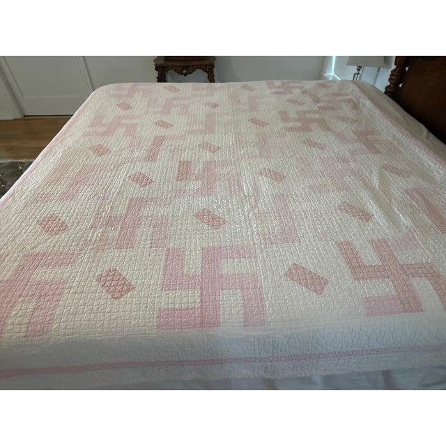 Antique 1920's Whirling Log Quilt Floursack Utility Quilt For Sale - Image 12 of 12