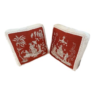 Needlepoint Chinoiserie Silk Satin Pillows- Set of 2 For Sale