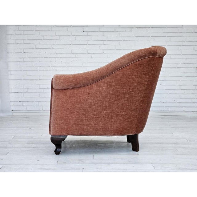 Beige Vintage Danish Lounge Chair in Salmon Pink Furniture Velour and Ash Wood, 1950s For Sale - Image 8 of 17