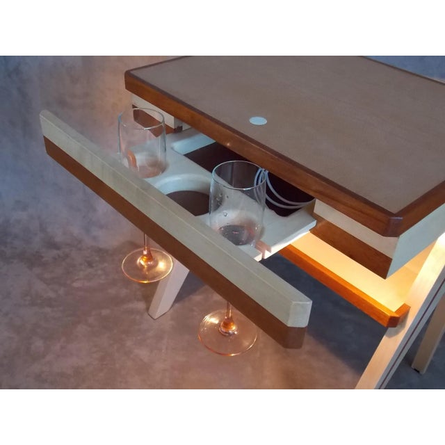 - sycamore and honduras mahogany coffee table - waxed with cork - indirect lighting with 2 led 1.5 w/12 v - 1 switch...