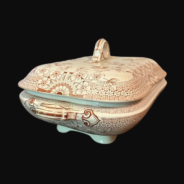 Antique Victorian Aesthetic Movement A.F. Foley Staffordshire Transferware Covered Vegetable Dish - Stoke on Trent England...