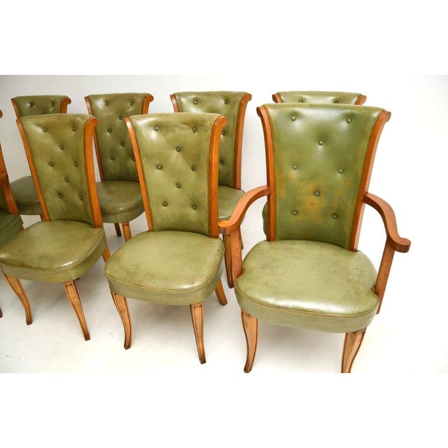 Mid-Century Modern Art Deco Leather and Walnut Dining Chairs attributed to Hille, 1930s, Set of 8 For Sale - Image 3 of 15