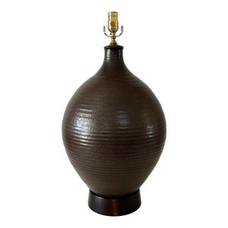 1960s Mid Century Modern Extra Large Hand Thrown Stoneware Lamp For Sale