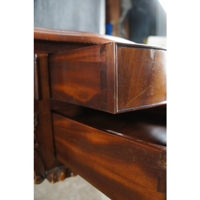 Vintage Chippendale Style Mahogany Carved Leather Inset Executive Office Desk For Sale - Image 4 of 18