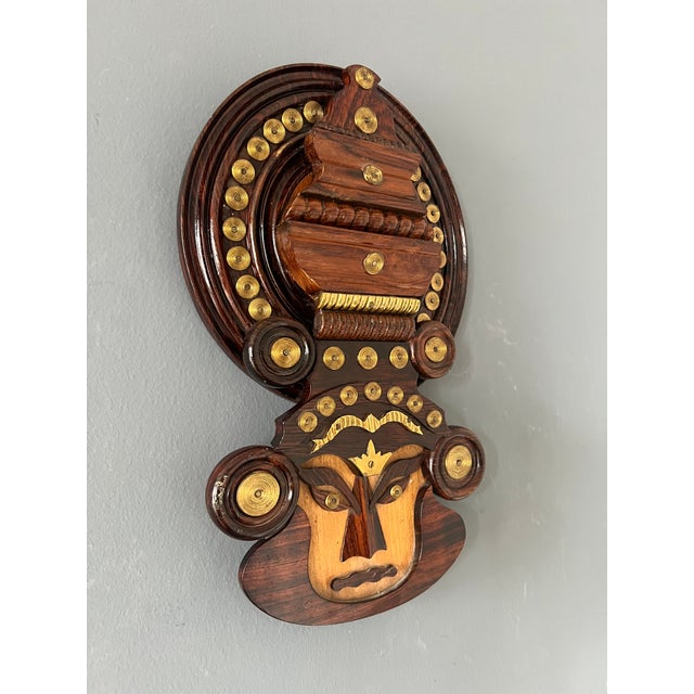 Wood Vintage Wood & Brass Wall Hanging For Sale - Image 7 of 12