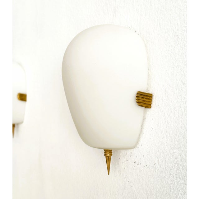 Mid-Century French Minimalist Glass and Brass Wall Sconces, 1950, Set of 2 For Sale - Image 9 of 12