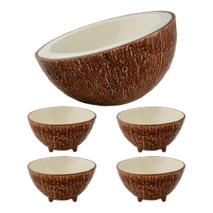 Bordallo Pinheiro Tropical Fruits 5-Piece Salad Serving Set, Coconut