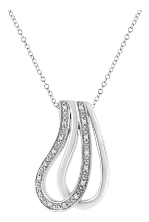 .925 Sterling Silver Pave-Set Diamond Accent Double Curve 18" Pendant Necklace