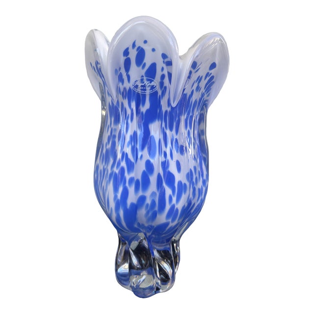 Royal Gallery Blue & White Handblown Art Glass Vase, Poland, 1999 For Sale