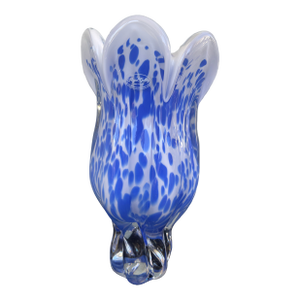 Royal Gallery Blue & White Handblown Art Glass Vase, Poland, 1999