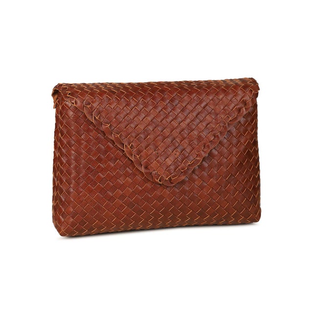 Rafe Woven Leather Jamie Envelope Clutch in Cognac For Sale - Image 4 of 6