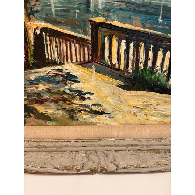 Vintage Textured Impressionist Oil Painting Cote d'Azur Coastal Town Landscape in Carved Wood Frame For Sale - Image 12 of 15