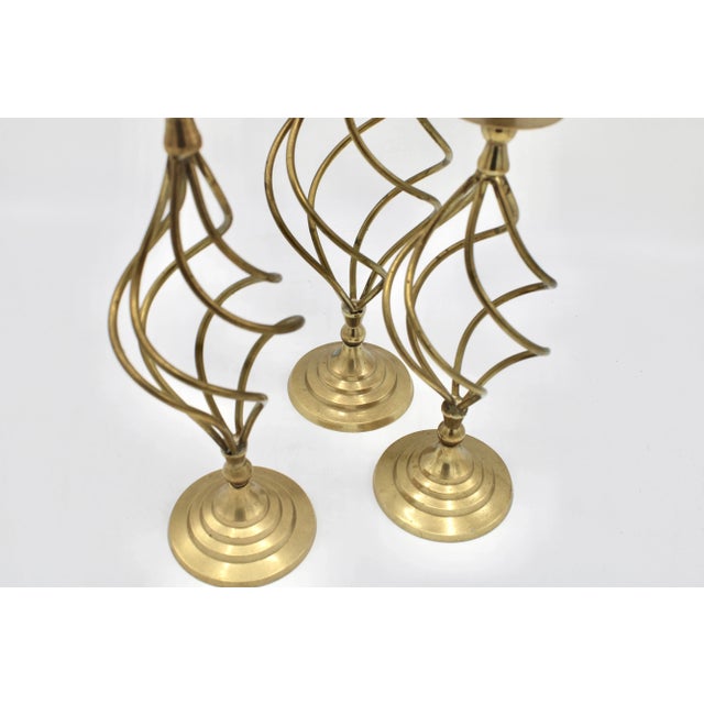 Vintage Shabby Chic Spiral Brass Candlesticks (3) For Sale - Image 4 of 6