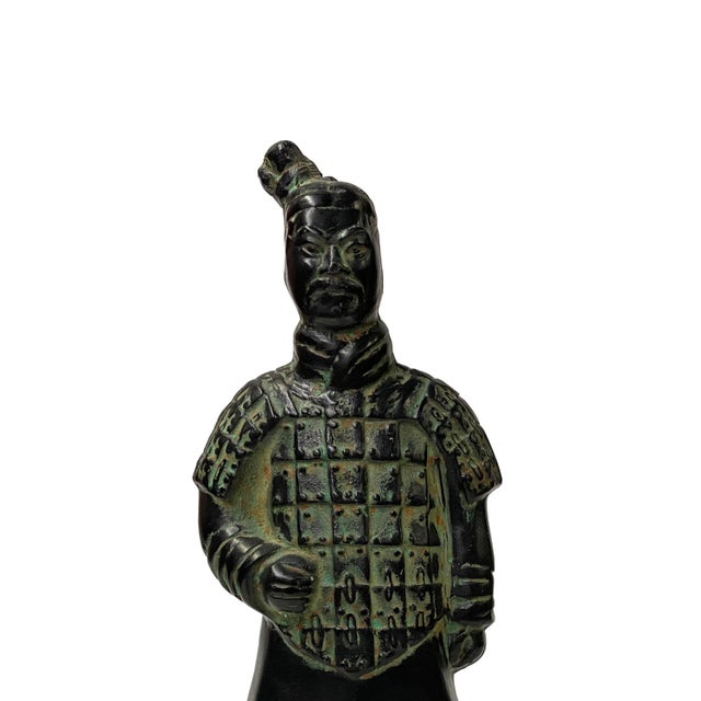 2020s Chinese Black Green Rustic Ancient Artistic Terra Cotta Soldier Figure For Sale - Image 5 of 6