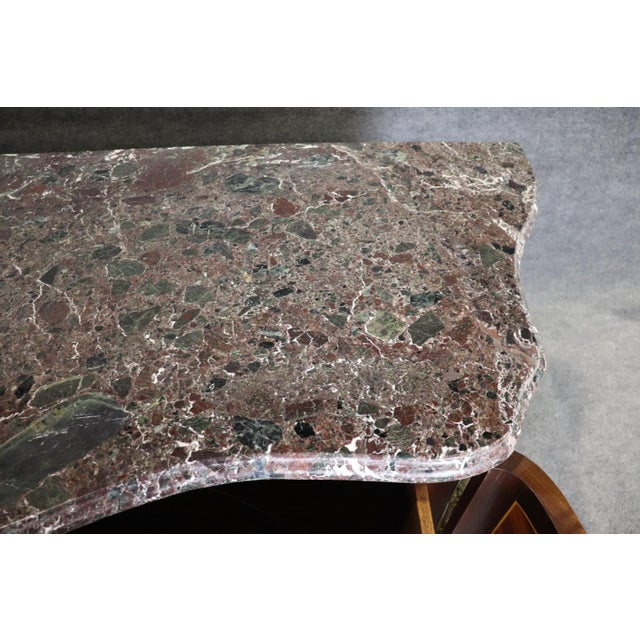 1920s Monumental Grand Inlaid Bronze Mounted French Louis XV Style Marble Top Commode For Sale - Image 12 of 15