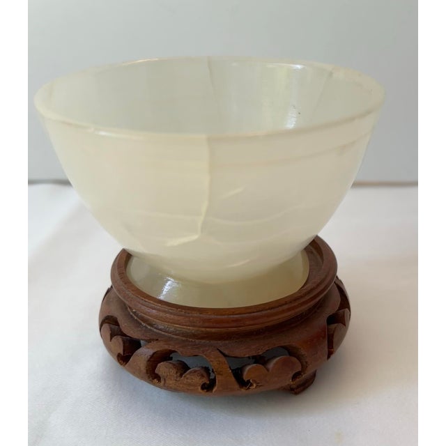 Asian Translucent Alabaster Bowl With Pedestal For Sale - Image 3 of 8