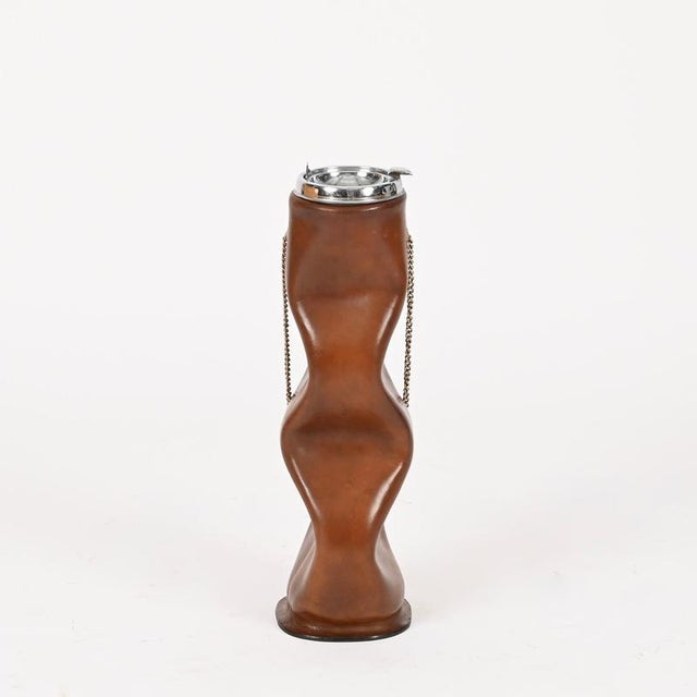 Mid-Century Pleated Leather and Brass Floor Ashtray from Nova Tecno, Italy, 1960s For Sale - Image 4 of 17