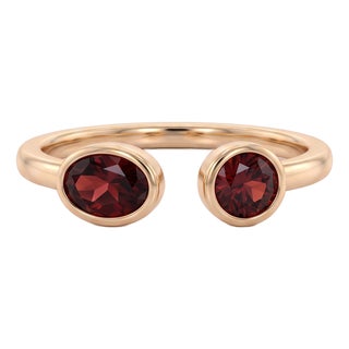 Garnet Two Stone Ring | Open Cuff Gold Ring | Minimalist Stacking Ring | January Birthstone Ring Us 7 For Sale