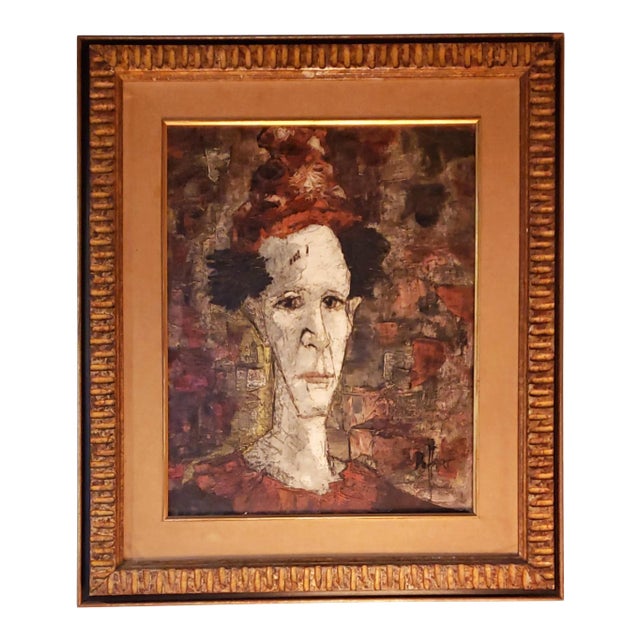 1960s Vintage Jules Duffart "Pierrot" Painting For Sale