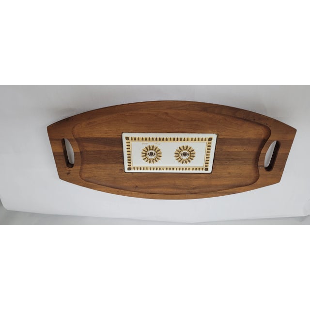 Vintage Mid Century Serving Tray by Georges Briard Signed Wood Porcelain Tile Measures 21"L x 10"W x 1.75 H In good...