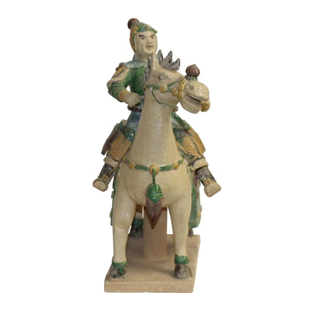 Figurative Chinese Handmade Ceramic Warrior on Horse Figure For Sale - Image 3 of 8
