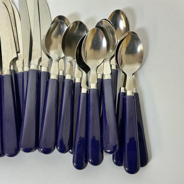 Metal 1970s Vintage Contemporary Boho Chic Navy Stainless Steel Flatware - Set of 36, Service for 12 For Sale - Image 7 of 10