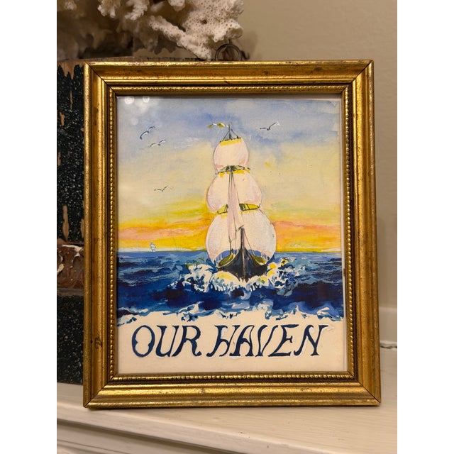 1970s Small Vintage Nautical Sailboat Painting, Framed For Sale - Image 5 of 8