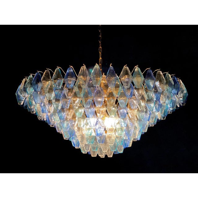 Gold Sapphire Colored Murano Glass Poliedri Chandelier For Sale - Image 8 of 15