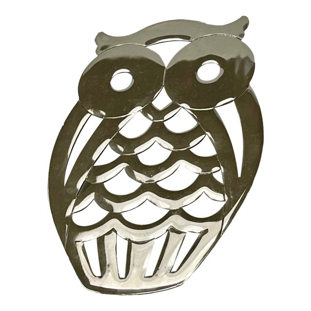 Mid Century Silverplate Owl Trivet For Sale
