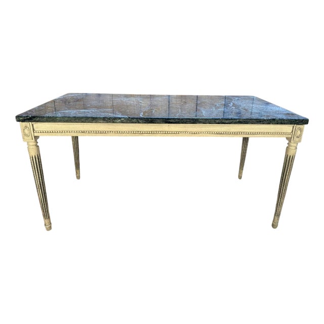 Louis XVI Style Painted Coffee Table in Green Marble For Sale