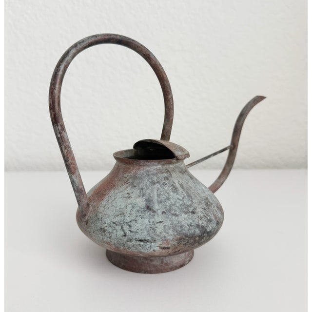 Art Deco Vintage Copper Verdigris Watering Can For Sale - Image 3 of 7