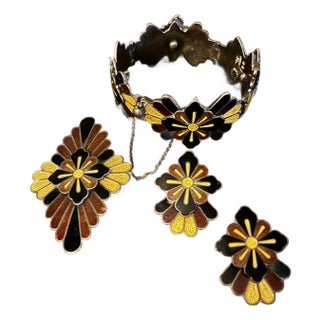 1950s Margot De Taxco Enamel Jewelry Set For Sale