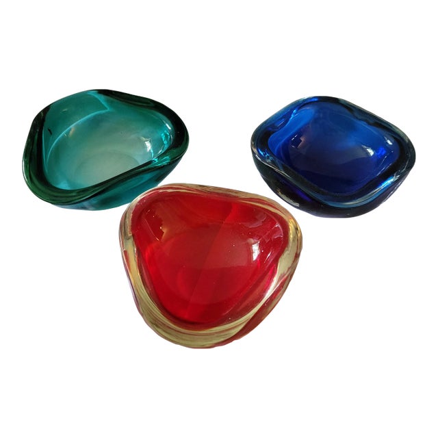 1960s Set of 3 Vintage Murano Style Sommerso Catchalls For Sale