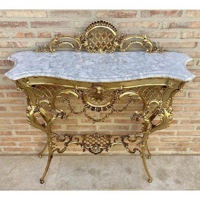 Mid-Century Italian Marble Top & Bronze Console, 1960 For Sale - Image 4 of 11