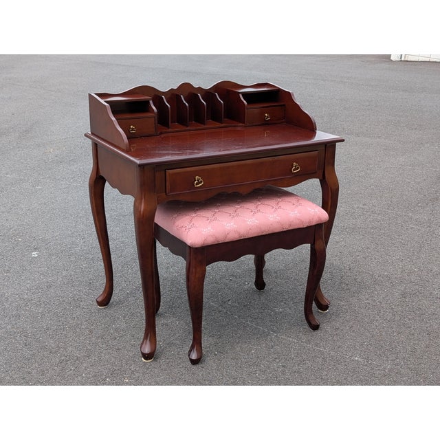 Vintage Mahogany Secretary/Writing Desk With Stool For Sale - Image 4 of 14