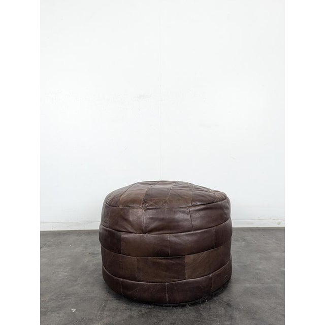 Brown Leather Patchwork Ottoman, 1970s, in Very Good conditions. Designed 1970 to 1979