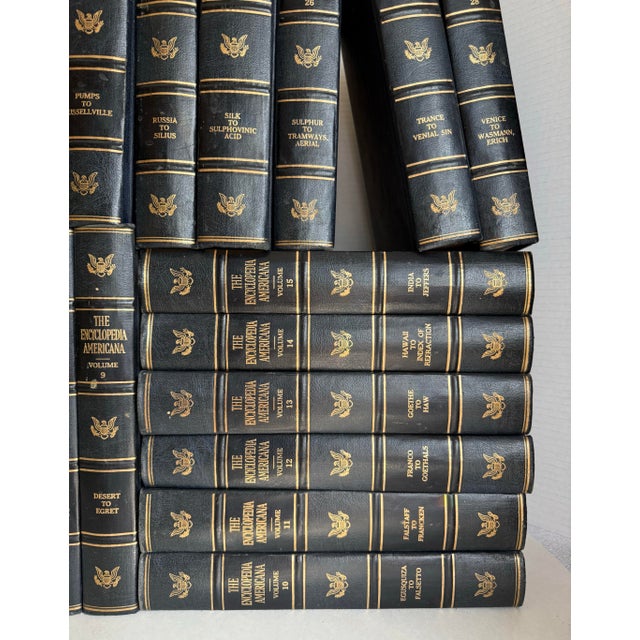 American 1958 Complete Set Encyclopedia Americana Navy Blue and Gold 30 Volumes For Sale - Image 3 of 12
