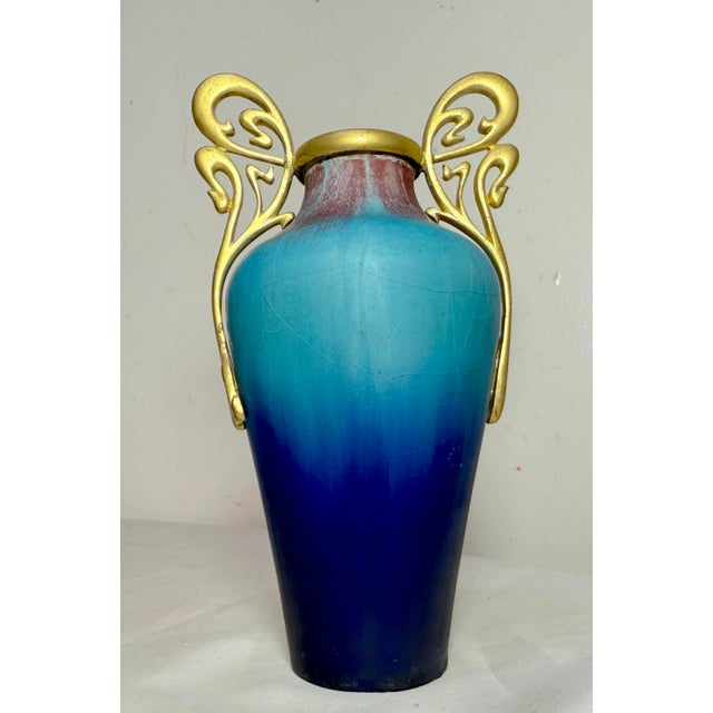 Bronze Antique Eugene Baudin French Bronze Mount Art Pottery Art Nouveau Vase 1843-1907 For Sale - Image 8 of 12