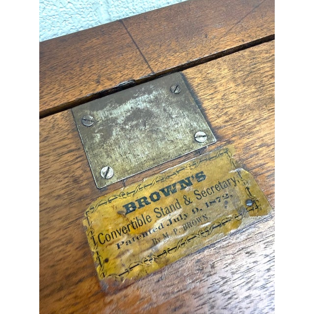 Antique 1872 Brown’s Patent Victorian Convertible Stand Secretary Writing Table For Sale - Image 10 of 10