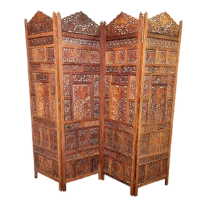 1960's Moroccan Style Pierced Wood 4-Panel Floor Screen