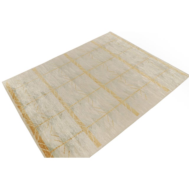 Contemporary Rug & Kilim’s Scandinavian Style Rug in Gray, Blue and Gold Geometric Pattern For Sale - Image 3 of 5