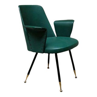 1950s Vintage Green Leather Armchair For Sale