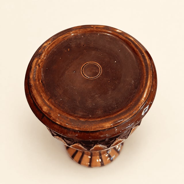 Ceramic Late 19th Century Majolica Jardiniere & Pedestal Set, Oxblood Red With Striped Base For Sale - Image 7 of 8