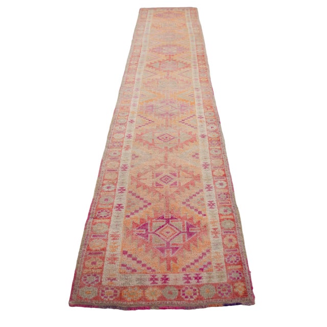 Tribal Low Pile Faded Oushak Runner Rug 2′9″ × 13′10″ For Sale - Image 4 of 12