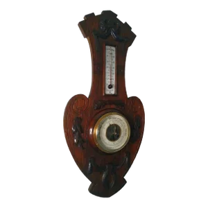Mid 20th Century Barometer Weather Station in Wood, Metal, Brass and Beveled Glass
