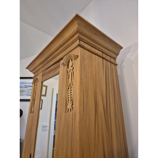 Antique Satin Walnut Mirrored Wardrobe For Sale - Image 12 of 18
