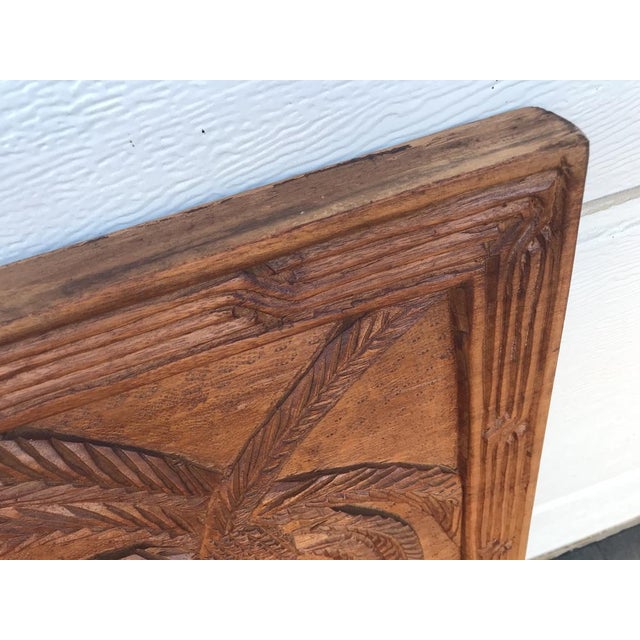 Brown Decorative Panel in Carved Teak Wood, 1970s For Sale - Image 8 of 18